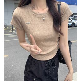 Pure Desire Texture T-shirt for Women Summer Short sleeved T-shirt for Women Slim and Small Spicy Girl Short Naked Top for Women