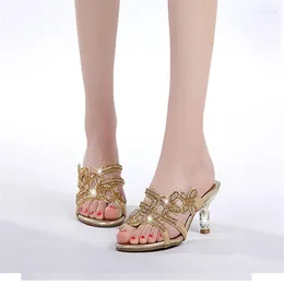 Dress Shoes Summer Bohemian Mid-heel Diamond-encrusted Women's Sandals Feminine One-line Noble Temperament Banquet