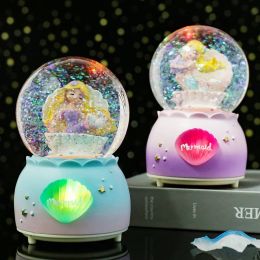 Boxes Girl Heart Mermaid Crystal Ball Glowing Snow Music Box Girl New Year Gift Student Gift Resin Ornament Carousel Digimon