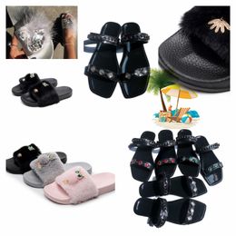 Designer Sandals Women Leather Casual Shoes Roman Sandals Flat Heel Diamond Woven Buckle Slippers GAI TOP QUALITY Lady Slides black indoor