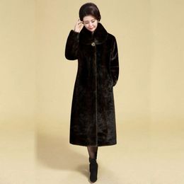 Elderly Middle Women's Aged Winter Clothing, New Imitation Mink Fur And Grass Coat, Mom's Outfit Fat, Long Coat With Extra Thickness 8471