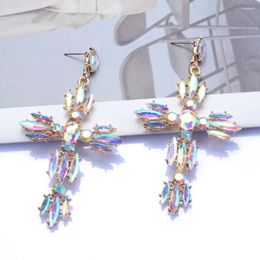 Dangle Earrings 2024 Fashion Cross Drop Women Jewelry Crystal Rhinestone Large Clear AB Color Black