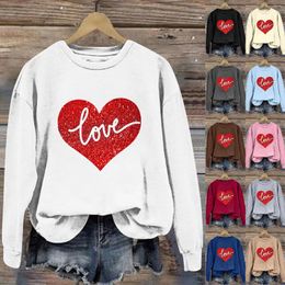 Women's T Shirts Color Shirt Love Printed Round Neck Long Sleeve Top