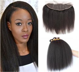 Kinky Straight 13x4 Full Lace Frontal Closure with 4Bundles Italian Coarse Yaki Virgin Brazilian Human Hair Weaves Extensions with6628413