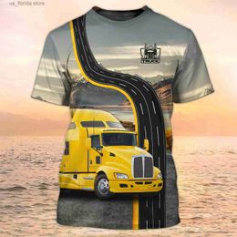 Men's T-Shirts New Trucker Shirt Mens T-shirt 3D Truck Print Uniform Short Slve Tops 2024 Harajuku Clothing Summer O Neck Oversized Pullover Y240314