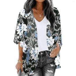 Ethnic Clothing Long Open Cardigans For Women Summer Womens Floral Printed Puff Sleeve Chiffon Kimono Cardigan Loose Cover Up Short Sweater