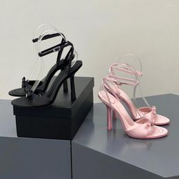Dress Shoes Open Toes Dyeing Heel Pumps Sandal Stiletto Satin Slingbacks Women Lady Bow Designers Evening Party Ankle Strap