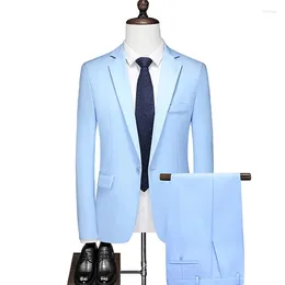 Men's Suits 2024 Men Formal Wear Solid Color Slim Business Casual Suit Two Pieces Coat Pants Groom Dress Blazers Jacket Trousers