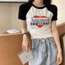 2024 New Short Fit Short Sleeve T-shirt Womens Cotton Top Small Shirt Spicy Girl Nightclub Dance Sexy Womens Wear