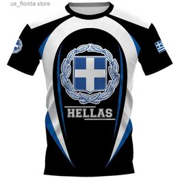 Men's T-Shirts Hellas T-shirt For Mens Geometric Line Grce Flag National Emblem Printed Mens T-Shirt Large Strt Casual Mens T-Shirt Y240314