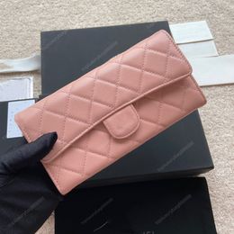 Top Wallets Holders designer purses luxury womens wallet 19CM Cowhide caviar Genuine Leather Long wallet Gift box packaging high quality pink purse black purse 10A
