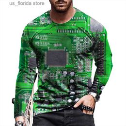 Men's T-Shirts Long Slve T Shirt Unisex 3D Electronic Chip CPU Printing T Shirts for Men Clothing Fashion Strtwear Funny Motherboard Tops Y240321