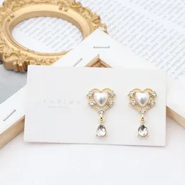 Stud Earrings Exquisite Heart Shaped Pearl Ear Clip Fashion Elegant Women Water Drop Zircon Dangle Earring Charm Cocktail Jewelry
