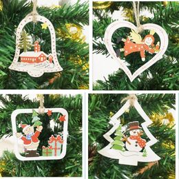 Christmas Decorations 5PCS DIY Wooden Pendants Ornaments Colorful Multi Type Wood Crafts For Xmas Tree Party Hanging