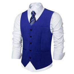 Men Royal Blue Rayon Polyester Suit Vest Business Wedding Formal Red Black Khaki Slim Blazer Vneck Waistcoat Gilet Drop 240312