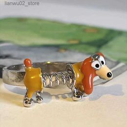 Wedding Rings Punk Fun Spring Dog Ring Childrens Cartoon Puppy Cute Kpop Girl Index Finger Adjustable Open Ring for Close Friends of Children Q240315