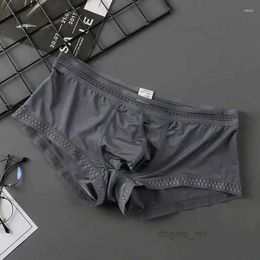 Cuecas juventude u convexo bolsa briefs para homens gelo seda boxer shorts sexy roupa interior semitransparente gays calcinha inferior