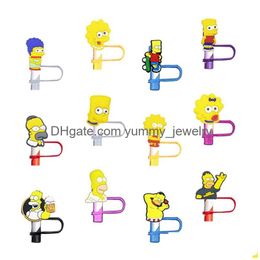 Drinking Sts 13Colors Funny Yellow Family Members Sile St Toppers Accessories Er Charms Reusable Splash Proof Dust Plug Decorative 8Mm Otgcr