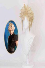 Anime Final Fantasy VII FF7 Cloud Strife Linen Blonde Cosplay Wigs Heat Resistant Hair Wig Y22040895669049360564