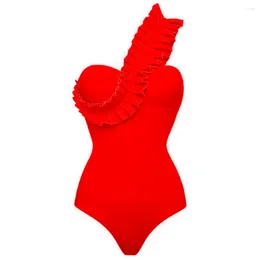 Women's Swimwear Sexy One Piece Swimsuit Women Push Up Bikini Off Shoulder Red Bathsuit Flat Belly Swim Suit Monokini Bodysuit Beachwear
