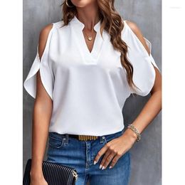 Women's Blouses 2024 Summer V-neck Off Shoulder Short Sleeve Blouse Fashion Simple Loose Women Tops Ladies Vintage Blusas Mujer Shirt 30609