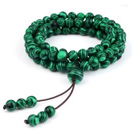 Strand 108 Mala Bracelet Prayer Natural Stone Green Malachite Beaded Meditation Healing Bracelets&Necklace For Women Men Jewellery Gifts