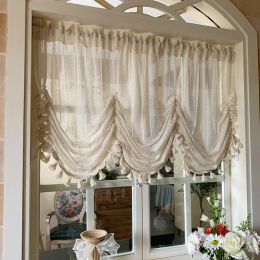 Curtains Tie Up Valance Curtain Farmhouse Rustic Adjustable Light Filtering Rod Pocket Window Drapes 1 Panel for Kitchen Living Room Home