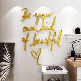 English Letter Mirror Wall Stickers Be Your Own Kind Of Beautiful Living room decoration 3D DIY Bedroom stickers Home decor 240312