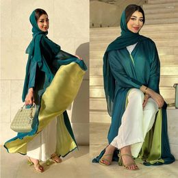 Ethnic Clothing Dubai Arabian Chiffon Dress Solid Abayas Cardigan Long Sleeve Patchwork High Quality Muslim Dresses For Women Islamic