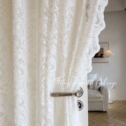 Curtains Princess White Tulle Curtains For Living Room Bedroom Light Transparent Lace with Pearls Elegant Sheer Home Decor