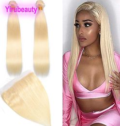 Brazilian Virgin Hair 1030inch 2 Bundles With 134 Lace Frontal Baby Hairs 613 Blonde Straight Hair Extensions 13X4 Frontals9632688