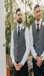 2021 Dark Grey Groom Vests Wool Groomsmen Vest Slim Fit Mens Dress Attire Suit Prom Wedding Party Waistcoat Cheap8092483