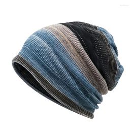 Berets Cotton Striped Print Thicken Knitted Hat Warm Skullies Cap Beanie For Men And Women 15