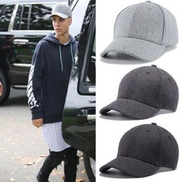 Cap Black Gray Men Big Head Baseball Color Adult Peaked Cap With Large Size Circumference 55-62cm Wool Hip Hop Hat253D