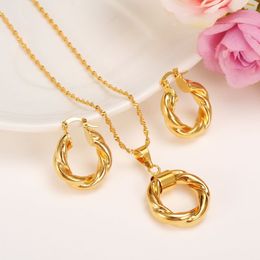 Whole 2017 New Big Hoop Earrings Pendant Women's wedding Jewellery Sets Real 14k yellow Solid Fine Gold Africa Daily Wear G274v