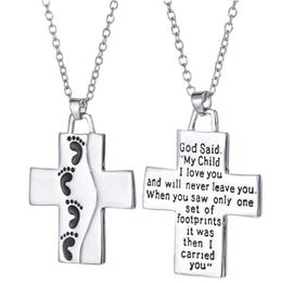 2018 Foot Jesus Cross Necklace Letters My Child I Love You Pendant Fashion Jewelry Gift for Women Kids4981331