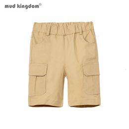 Mudkingdom Boys Twill Cargo Shorts Solid Color Cotton Pockets Elastic Waist Short Pants for Kids Clothes Beach Summer Clothing 240315