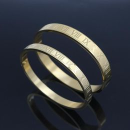 Bangle Fashion Women Charm Bracelet Stainless Steel Gold Colour Roman Letter & For Men Jewelry242N