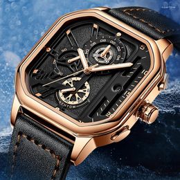 Wristwatches Nektom Casual Fashion Sports Watches For Men Leather Strap Chronograph Clock Luxury Business Wristwatch Waterproof Date Watch