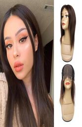 KISSHAIR Dark Brown 4x4 Lace Closure Wig Middle Part Straight Human Hair Lace Wig Brazilian Remy 150 Density6638411