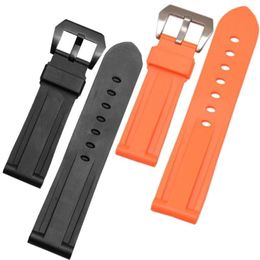 Watch Bands 24mm 26mm Replacement Waterproof Rubber Diver Band Strap And Buckle Clasp For PAM Watchband278V