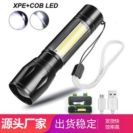 LED Mini Flashlight Telescopic Focus Outdoor USB Charging Zoom Lighting Small Hand Light Aluminium Alloy T6 Strong 209206