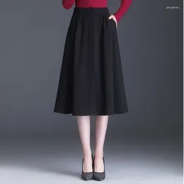 Skirts Women Fashion High Waist A-line Black Skirt Spring Summer Office Lady Elegant Loose Fit Casual Mid-long M-4XL 6621