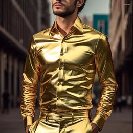 Men's Casual Shirts 1Pc Soft Men Long Sleeve Shirt Turn-down Collar Single-breasted Design Satin Glossy Performance For Club