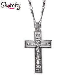 Shamty Glory King Jesus Cross Chain Ancient Silver Rose Gold Colour Christianity Pendant Necklace Jewellery Christian Items Gift 240311