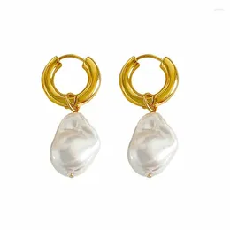 Dangle Earrings Circle Gold Color Vintage High Imitation Baroque Pearl For Women Temperament Elegant Jewelry Party Gift