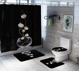 Non Slip Toilet Seat Cover Bath Mat Polyester Waterproof Shower Curtain Set Bathroom Carpet Home Decor Bathroom Foot Mat T2006243109627