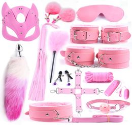 40CM Long Foxs Tail Anal Plug BDSM sexy Bondage Adult Toys for Women Handcuffs Whip Leather Cat Mask Adults Games2148572