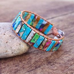 Handmade DIY Leather Wrap Bracelet Natural Stone Beaded Strands Bracelet Boho Jewelry Leather Wrap for Women Men231z