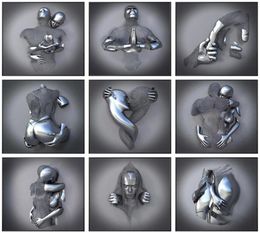 Silver Metal Figure Statue Wall Art Canvas Painting Romantic Lover Sculpture Poster Picture for Living Room Home Decor Print No F9788555